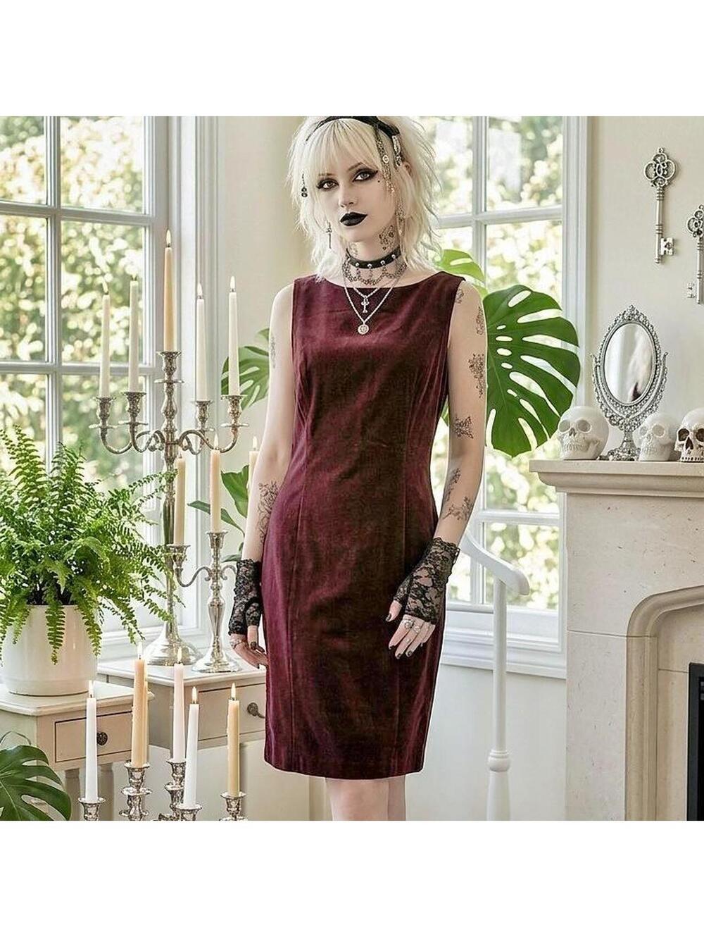 GAP VINTAGE Burgundy velvet midi dress.